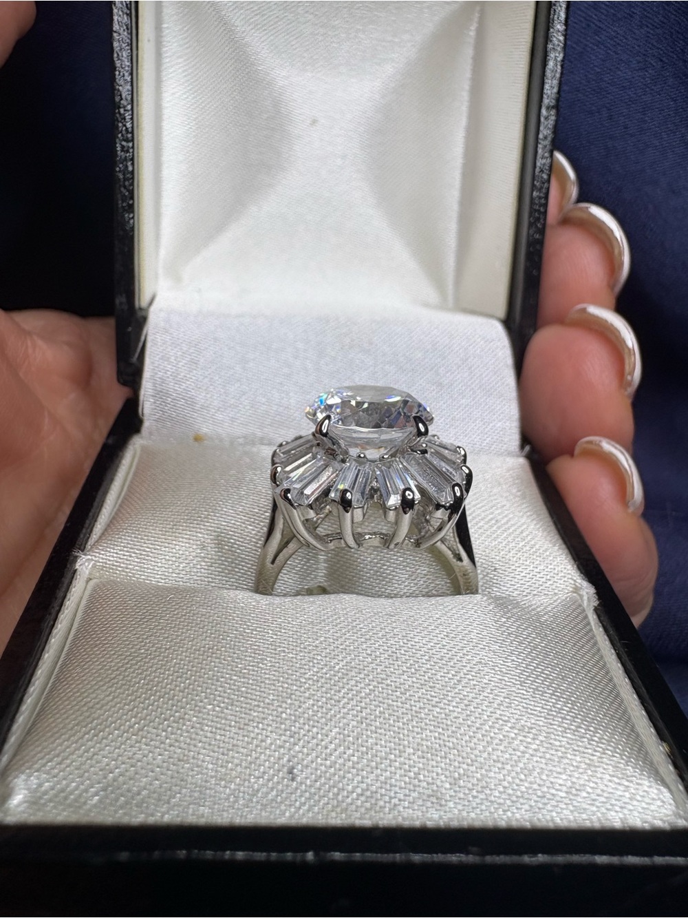 Ring 925 Sterling Silver Cubic Zirconia Starburst Cocktail Sparkling - Picture 6 of 11